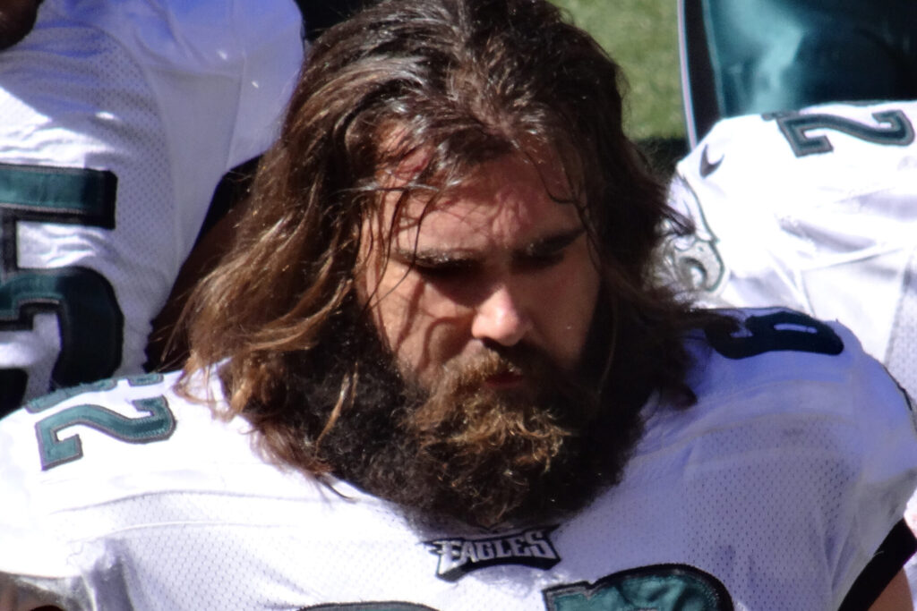 Jason Kelce in uniform with the Philadelphia Eagles.